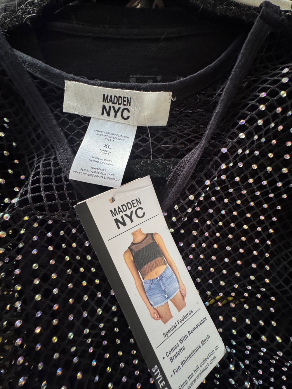 NEW Madden NYC Black Mesh Tank Top with Iridescent Stud Accents, XL - Picture 2 of 6